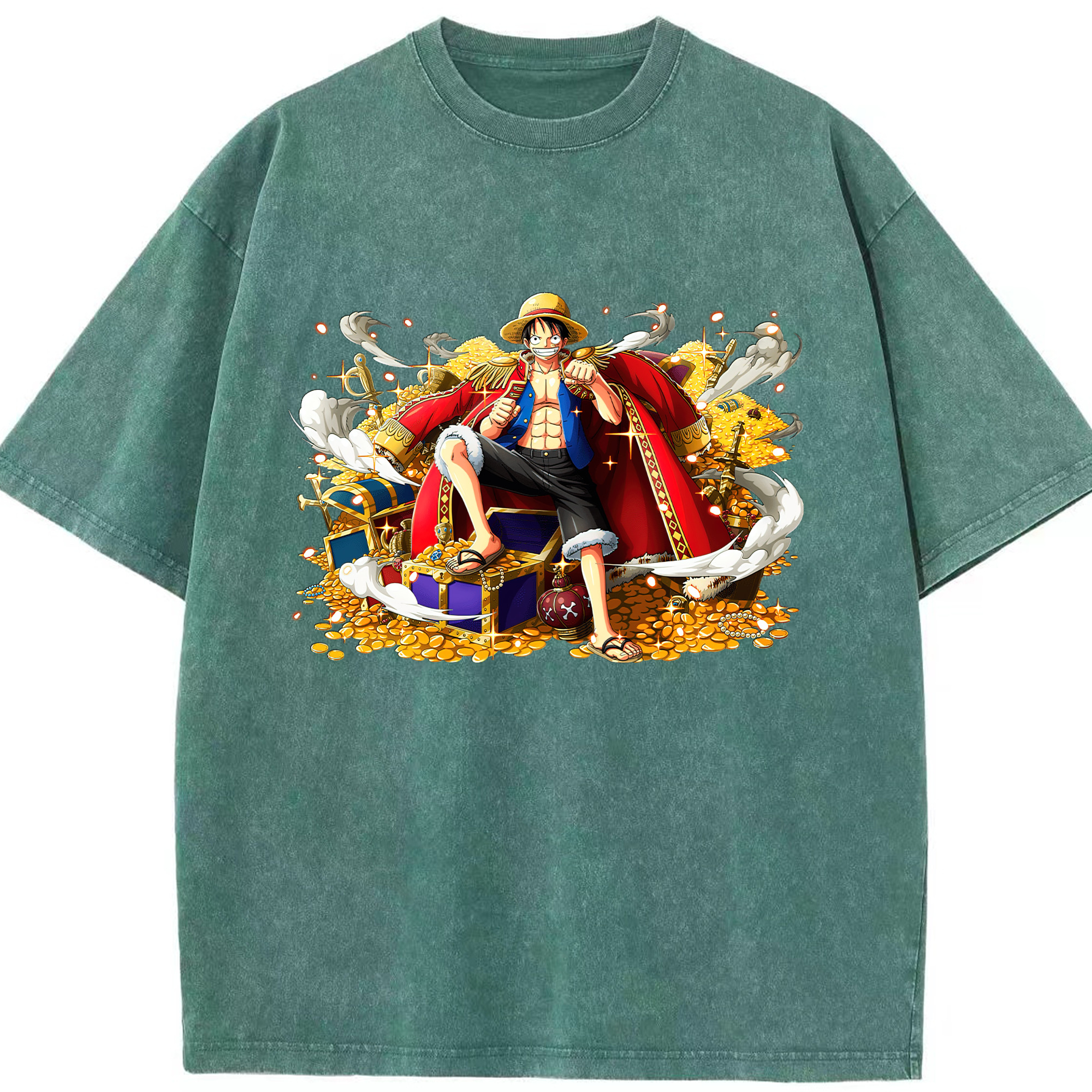 ワンピース モンキー・D・ルフィ ONE PIECE Monkey D. Luffy 綿100% ヴィンテージ風 半袖Tシャツ（フロントプリント）